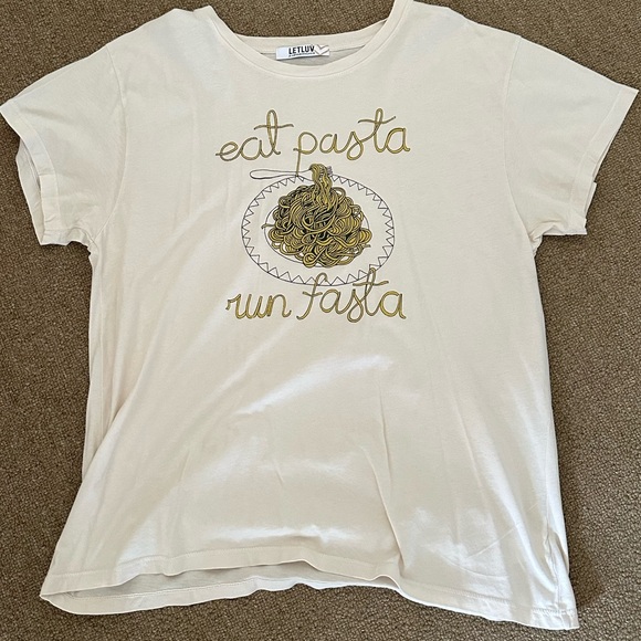 Anthropologie Tops - Anthropologie Cream Tee with Pasta Graphic